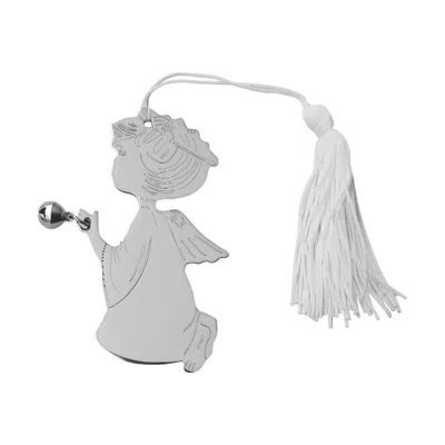 Creative Gifts International Angel With Bell Ornament With Tassel In Silver/white