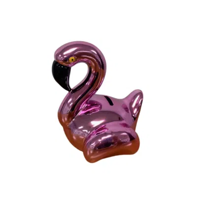 Creative Gifts International Ceramic Flamingo Bank In Metallic Pink In Purple