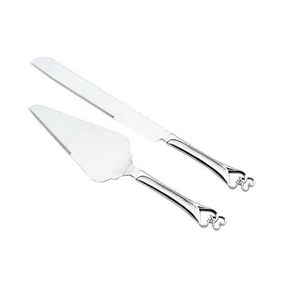 Creative Gifts International Knife & Server Set With Double Heart Handles In Nickel In White
