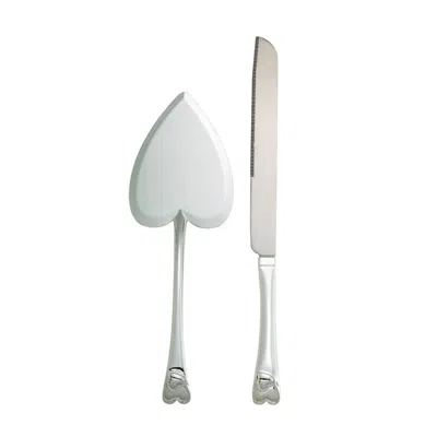 Creative Gifts International Knife & Server Set With Heart Motif In Silver