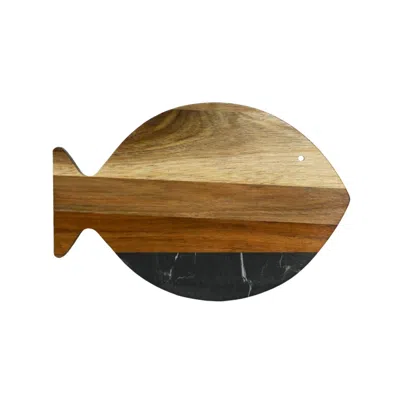 Creative Gifts International Marble And Acacia Wood Fish Board In Black/natural In Brown