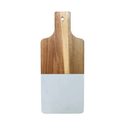 Creative Gifts International Marble And Acacia Wood Handled Board In White/natural In Brown