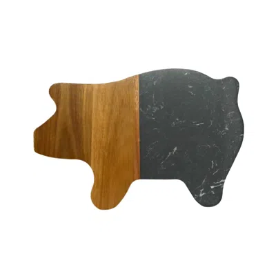 Creative Gifts International Marble And Acacia Wood Pig Board In Black/natural In Gray