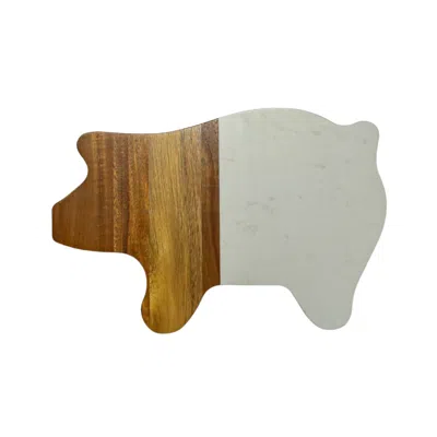 Creative Gifts International Marble And Acacia Wood Pig Board In White