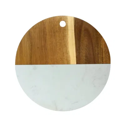 Creative Gifts International Marble And Acacia Wood Round Board In White/natural In Brown