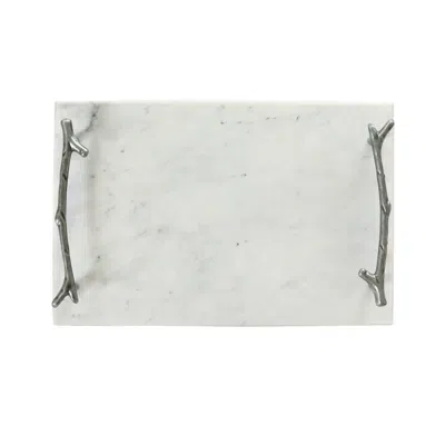 Creative Gifts International Marble Board With Silver Branch Handles In White