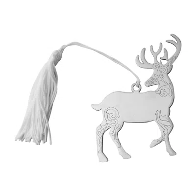 Creative Gifts International Scroll Reindeer Ornament With White Tassel In Nickel