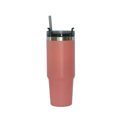 Creative Gifts International Stainless Steel Tumbler With Straw In Peach In Pink