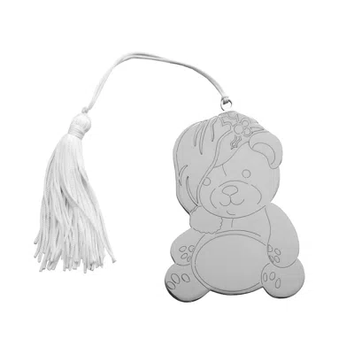 Creative Gifts International Teddy Bear Ornament With White Tassel In Nickel