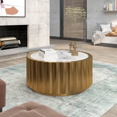 Creative Images International Marble Coffee Table With Gold Stainless Steel Base In Marble;marble