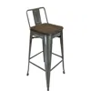Creative Images Metal Barstool W/ Backrest+wood Seat, Natural, Set Of 4