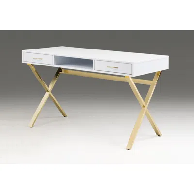 Creative Images White Top Desk With Two Drawers/gold Base
