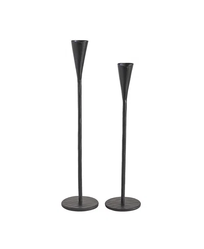 Creative Women Gemini Handforged Iron Candle Stands, Set Of 2 In Black