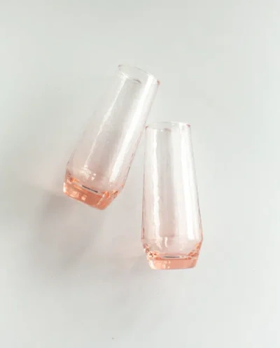 Creative Women Handblown Hammered Champagne Flutes In Pink