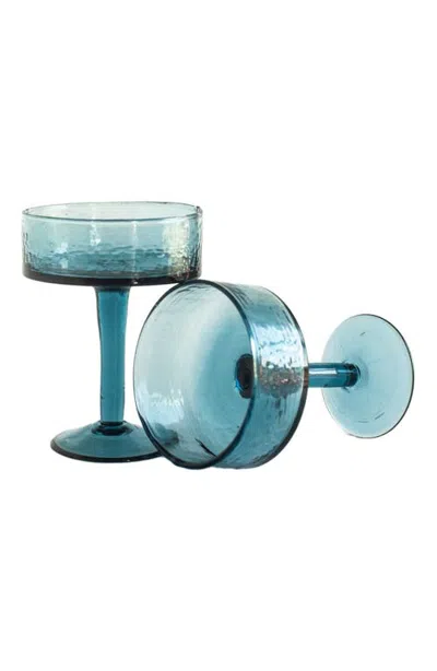 Creative Women Handblown Hammered Coupe Cocktail Glasses In Blue