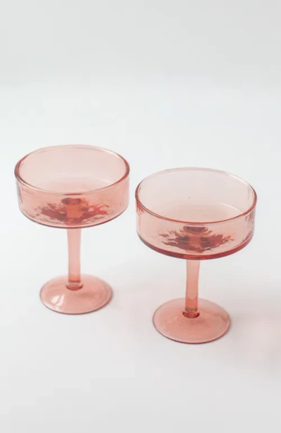 Creative Women Handblown Hammered Coupe Cocktail Glasses In Pink