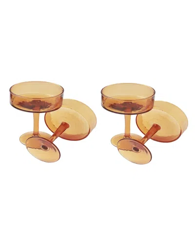 Creative Women Handblown Hammered Coupe Cocktail Glasses, Set Of 4 In Orange