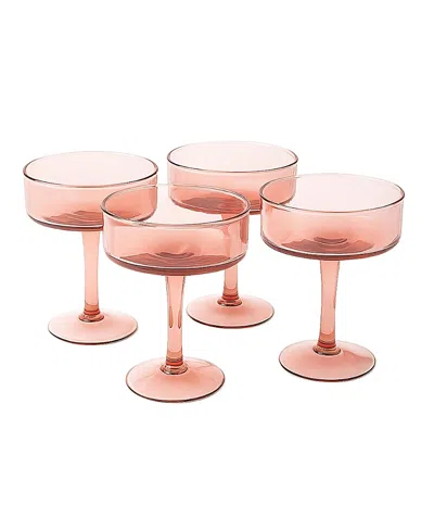 Creative Women Handblown Hammered Coupe Cocktail Glasses, Set Of 4 In Pink