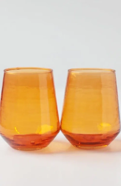 Creative Women Handblown Hammered Glass Water Tumbler In Orange