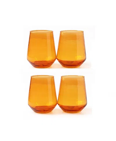 Creative Women Handblown Hammered Glass Water Tumbler, Set Of 4 In Orange