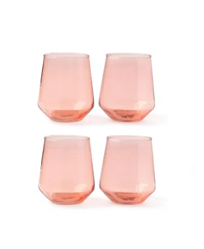 Creative Women Handblown Hammered Glass Water Tumbler, Set Of 4 In Pink