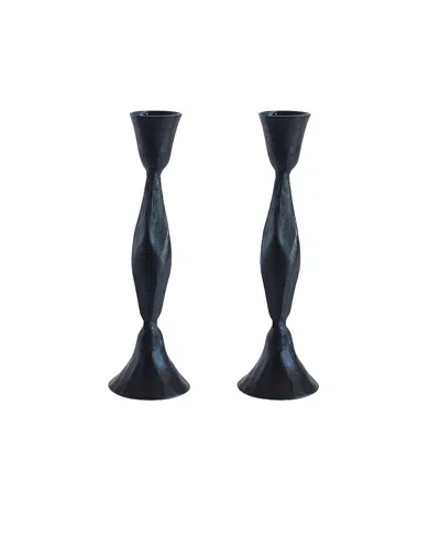 Creative Women High Diamond Handforged Iron Candle Stand, Set Of 2 In Black