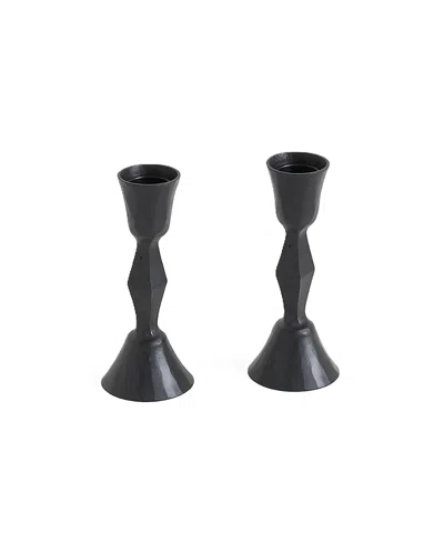 Creative Women Low Diamond Handforged Iron Candle Stand, Set Of 2 In Black