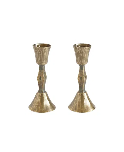 Creative Women Low Diamond Handforged Iron Candle Stand, Set Of 2 In Yellow