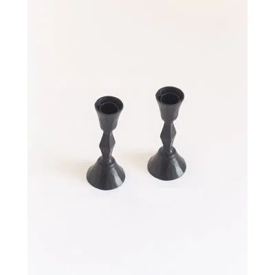 Creative Women S/2 Low Diamond Candlestand - Brass Finsih In Black