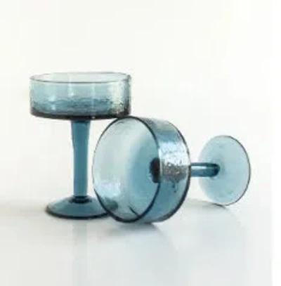 Creative Women S/4 Handblown Hammered Coupe Cocktail Glasses-smoke In Blue
