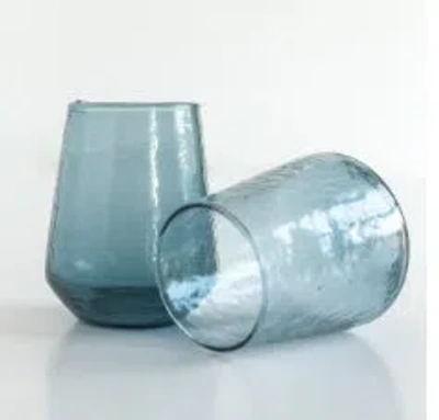 Creative Women S/4 Handblown Hammered Glass Water Tumbler- Blush In Blue