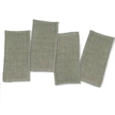 Creative Women Stone Washed Linen Dinner Napkins - Set Of 4 In Green