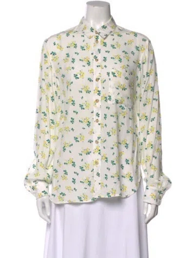 Pre-owned Creatures Of Comfort Floral Print Long Sleeve Button-up Top In White