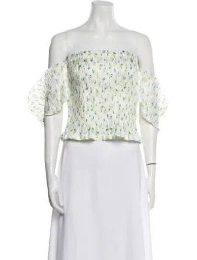 Pre-owned Creatures Of Comfort Floral Print Off-the-shoulder Crop Top In White