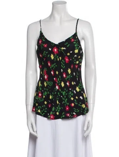 Pre-owned Creatures Of Comfort Floral Print V-neck Top In Black
