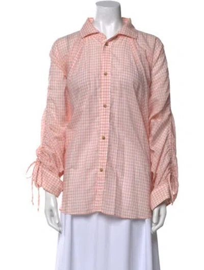 Pre-owned Creatures Of Comfort Plaid Print Long Sleeve Button-up Top In Pink