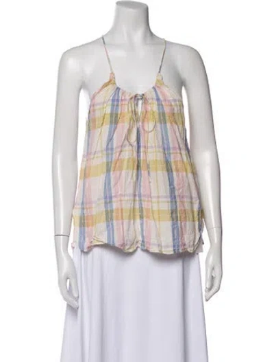Pre-owned Creatures Of Comfort Plaid Print Tie Neck Top In Pink