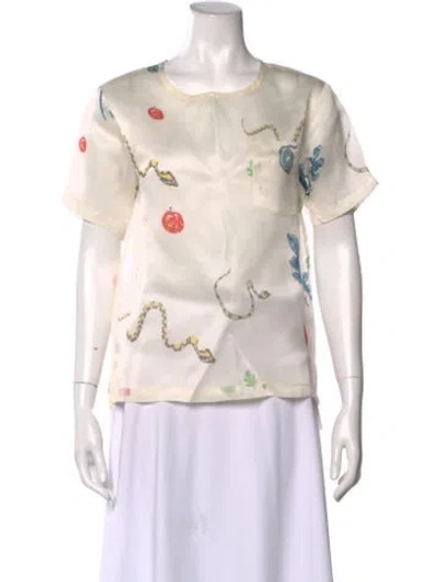 Pre-owned Creatures Of Comfort Printed Crew Neck Top In White