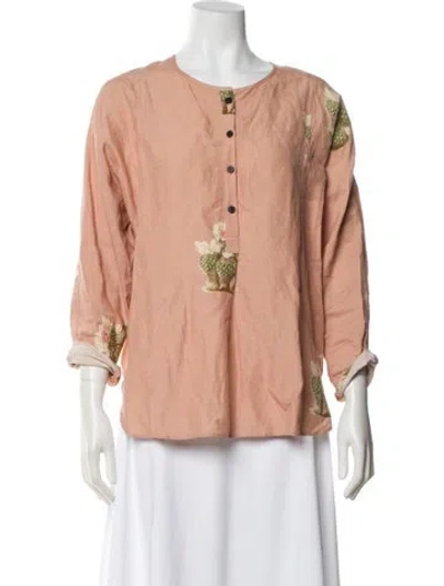 Pre-owned Creatures Of Comfort Silk Graphic Print Top In Pink
