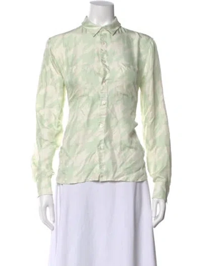 Pre-owned Creatures Of Comfort Silk Houndstooth Print Button-up Top In Green