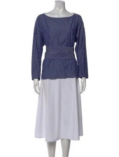 Pre-owned Creatures Of Comfort Striped Bateau Neckline Top In Blue
