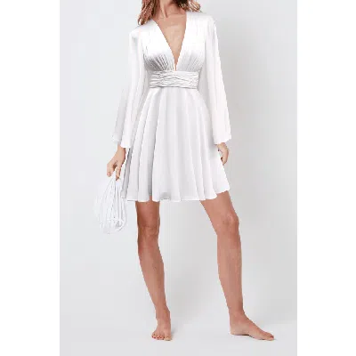 Creea The Label Bell Sleeve Plunge Neck Dress In Off White