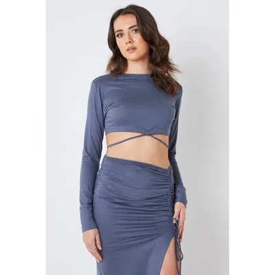 Creea The Label Crisscross Long Sleeve Crop Top In Charcoal