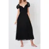 Creea The Label Lace Puff Sleeve Open Back Midi Dress In Black