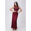 Creea The Label Sequin Embellished Sleeveless Column Gown In Burgundy