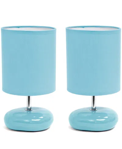 Creekwood Home 10.24" Traditional Mini Round Rock Table Lamp 2 Pack Set In Blue