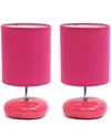 Creekwood Home 10.24" Traditional Mini Round Rock Table Lamp 2 Pack Set In Fuchsia,pink