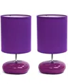 Creekwood Home 10.24" Traditional Mini Round Rock Table Lamp 2 Pack Set In Purple