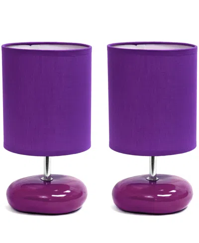 Creekwood Home 10.24" Traditional Mini Round Rock Table Lamp 2 Pack Set In Purple