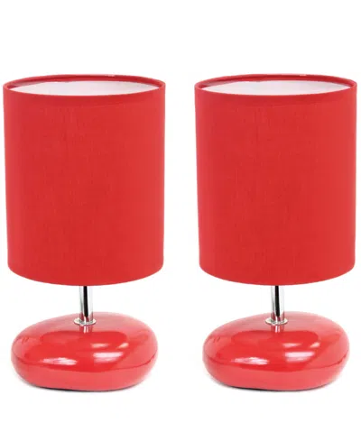 Creekwood Home 10.24" Traditional Mini Round Rock Table Lamp 2 Pack Set In Red